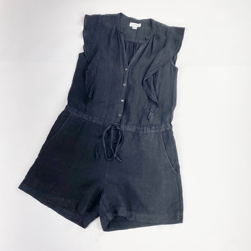 Anthropologie Velvet By Graham And Spencer Black Linen Romper Xs